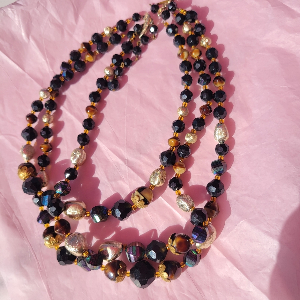 Vintage West Germany 3-Strand Beaded Necklace ~ 1940s - 1950s ~ Lovely!